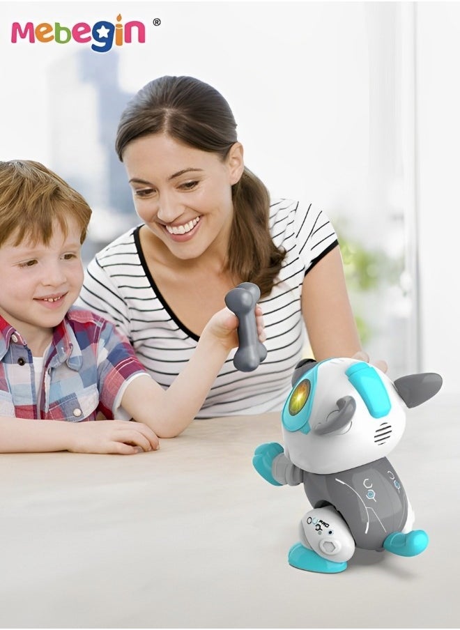 Voice Control Dog Toy, DIY Magic Pet Dog Set with A Bone, Interactive Smart Robot Puppy with Light and Sounds, Walking Animals Toy, Parent-child Interactive Toys, 2 AA Batteries Required(Not Included)