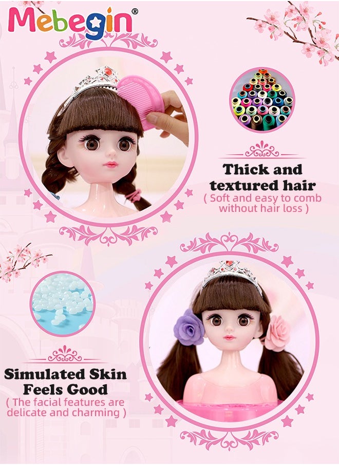 Makeup and Hair Styling Doll Head Toy Kit,Kids Pretend Play Set with Mirror Comb Crown and Style Accessories for Ages 3 Up Little Girls Birthday Gift,Doll Head for Hair Styling