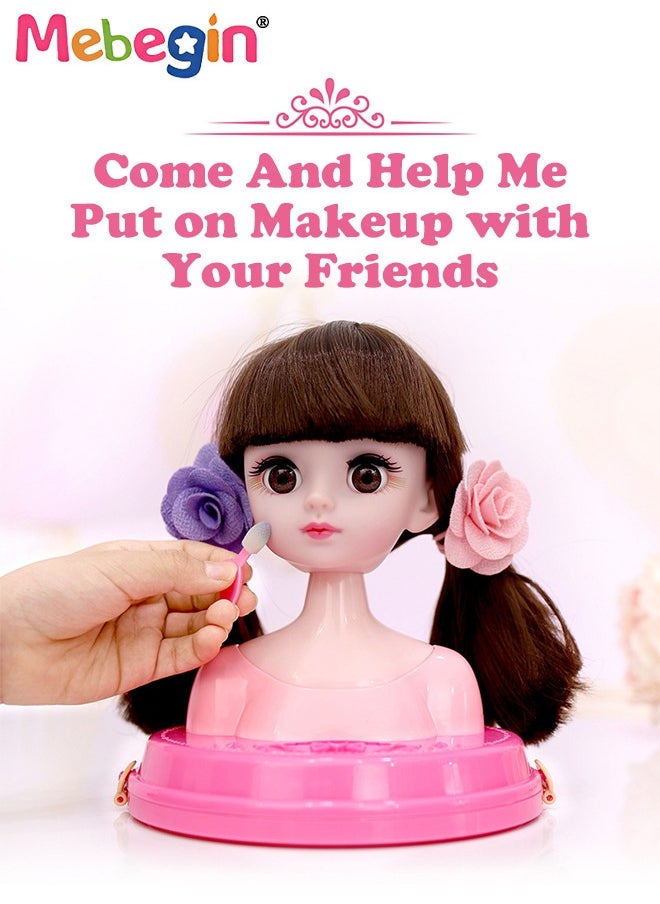Makeup and Hair Styling Doll Head Toy Kit,Kids Pretend Play Set with Mirror Comb Crown and Style Accessories for Ages 3 Up Little Girls Birthday Gift,Doll Head for Hair Styling