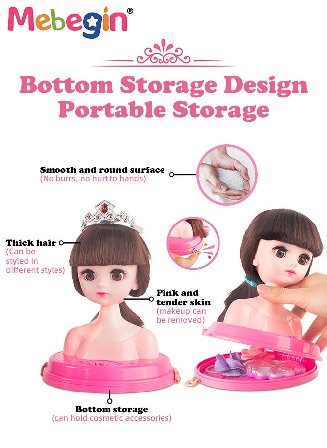 Makeup and Hair Styling Doll Head Toy Kit,Kids Pretend Play Set with Mirror Comb Crown and Style Accessories for Ages 3 Up Little Girls Birthday Gift,Doll Head for Hair Styling