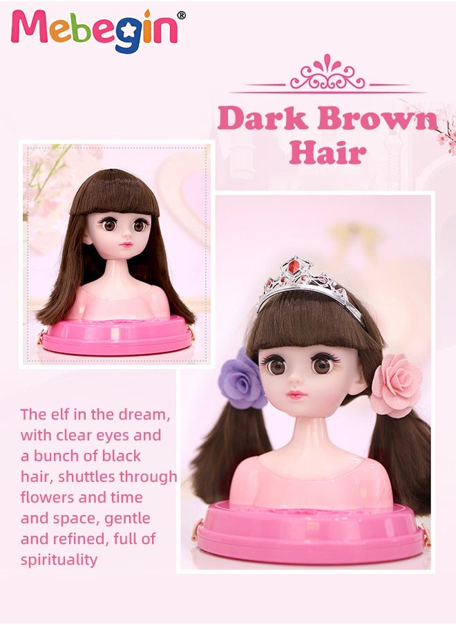 Makeup and Hair Styling Doll Head Toy Kit,Kids Pretend Play Set with Mirror Comb Crown and Style Accessories for Ages 3 Up Little Girls Birthday Gift,Doll Head for Hair Styling