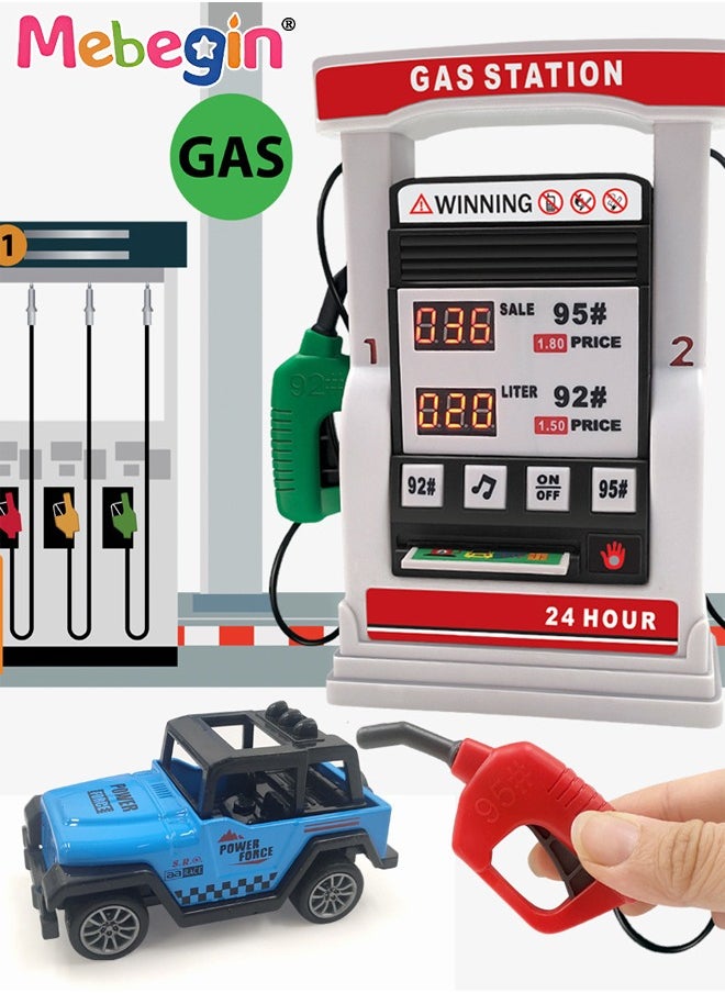Gas Station Set with 2 Cars and Multi Accessaries, Petrol Station Learning Toy with Sounds and Lights, Funny Play House Toys, Early Education Toys, Ideal Gift for Kids, 3 AA Batteries Required(Not I