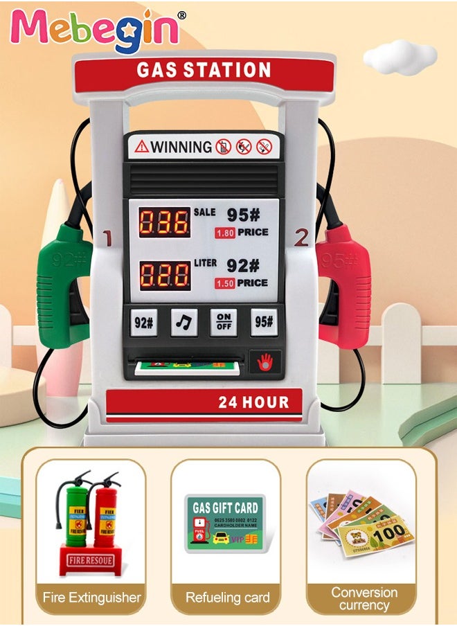 Gas Station Set with 2 Cars and Multi Accessaries, Petrol Station Learning Toy with Sounds and Lights, Funny Play House Toys, Early Education Toys, Ideal Gift for Kids, 3 AA Batteries Required(Not I