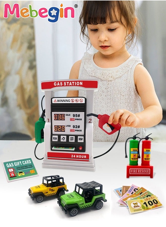 Gas Station Set with 2 Cars and Multi Accessaries, Petrol Station Learning Toy with Sounds and Lights, Funny Play House Toys, Early Education Toys, Ideal Gift for Kids, 3 AA Batteries Required(Not I