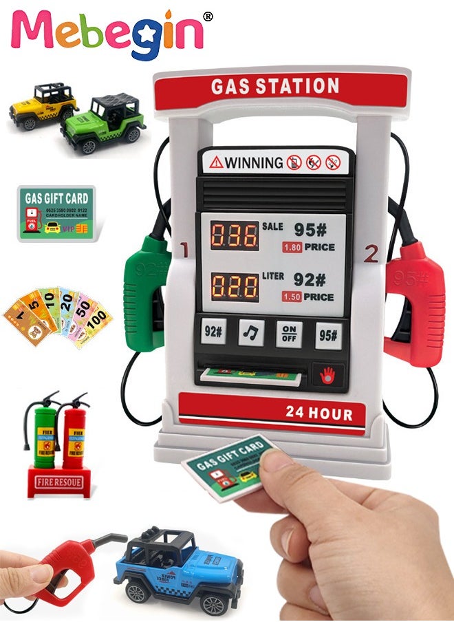 Gas Station Set with 2 Cars and Multi Accessaries, Petrol Station Learning Toy with Sounds and Lights, Funny Play House Toys, Early Education Toys, Ideal Gift for Kids, 3 AA Batteries Required(Not I