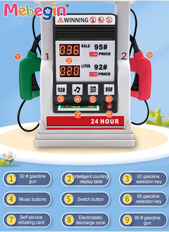 Gas Station Set with 2 Cars and Multi Accessaries, Petrol Station Learning Toy with Sounds and Lights, Funny Play House Toys, Early Education Toys, Ideal Gift for Kids, 3 AA Batteries Required(Not I