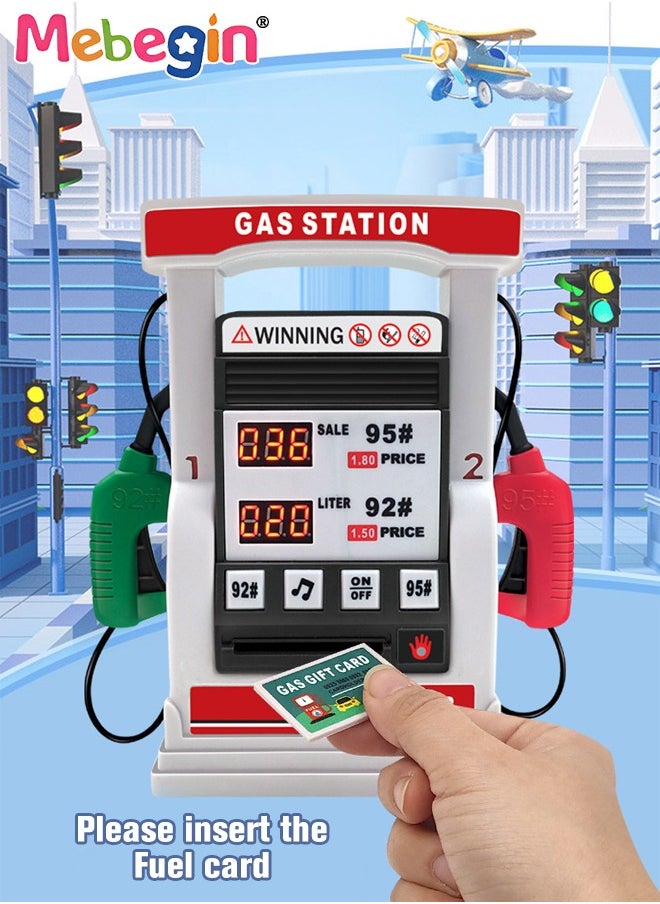 Gas Station Set with 2 Cars and Multi Accessaries, Petrol Station Learning Toy with Sounds and Lights, Funny Play House Toys, Early Education Toys, Ideal Gift for Kids, 3 AA Batteries Required(Not I