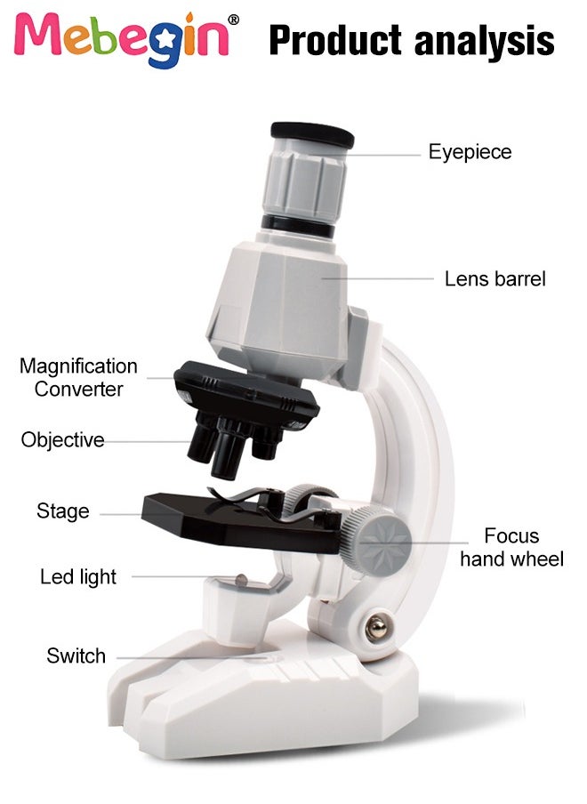 10 Pcs Microscope Kit, Beginner Metal Microscope Kit with Mobile Phone Holder, Complete Science Kit, Laboratory and Esperiment Kit with 1200X Microscope, Educational and Scientific Toys for Kids Age