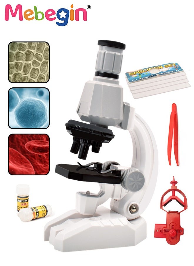 10 Pcs Microscope Kit, Beginner Metal Microscope Kit with Mobile Phone Holder, Complete Science Kit, Laboratory and Esperiment Kit with 1200X Microscope, Educational and Scientific Toys for Kids Age