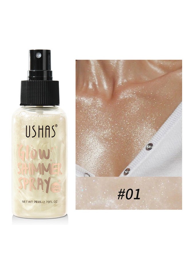 Glow Shimmer Spray - Shimmer Body Oil Liquid Easy to Push Away Natural Moisture Glitter Face Brightening Glow Pearl Highlighter Illuminator Shine Contouring Makeup for Face and Body #01
