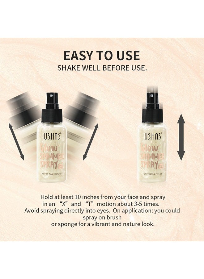 Glow Shimmer Spray - Shimmer Body Oil Liquid Easy to Push Away Natural Moisture Glitter Face Brightening Glow Pearl Highlighter Illuminator Shine Contouring Makeup for Face and Body #01