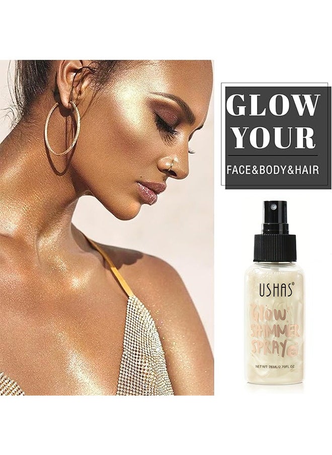Glow Shimmer Spray - Shimmer Body Oil Liquid Easy to Push Away Natural Moisture Glitter Face Brightening Glow Pearl Highlighter Illuminator Shine Contouring Makeup for Face and Body #01