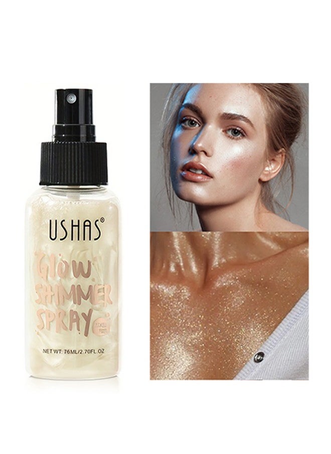 Glow Shimmer Spray - Shimmer Body Oil Liquid Easy to Push Away Natural Moisture Glitter Face Brightening Glow Pearl Highlighter Illuminator Shine Contouring Makeup for Face and Body #01