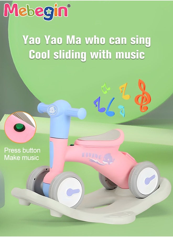 2 in 1 Interactive Rocking Horse with Rocking Base and Music, Fun Toddler Rocker with Rocking and Sliding Ways to Play, Removable Ride-on Rocking Animal with 4 Silence Wheels, Creative Early Educati