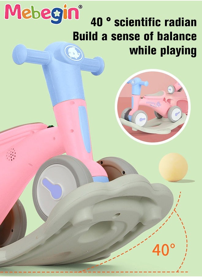 2 in 1 Interactive Rocking Horse with Rocking Base and Music, Fun Toddler Rocker with Rocking and Sliding Ways to Play, Removable Ride-on Rocking Animal with 4 Silence Wheels, Creative Early Educati