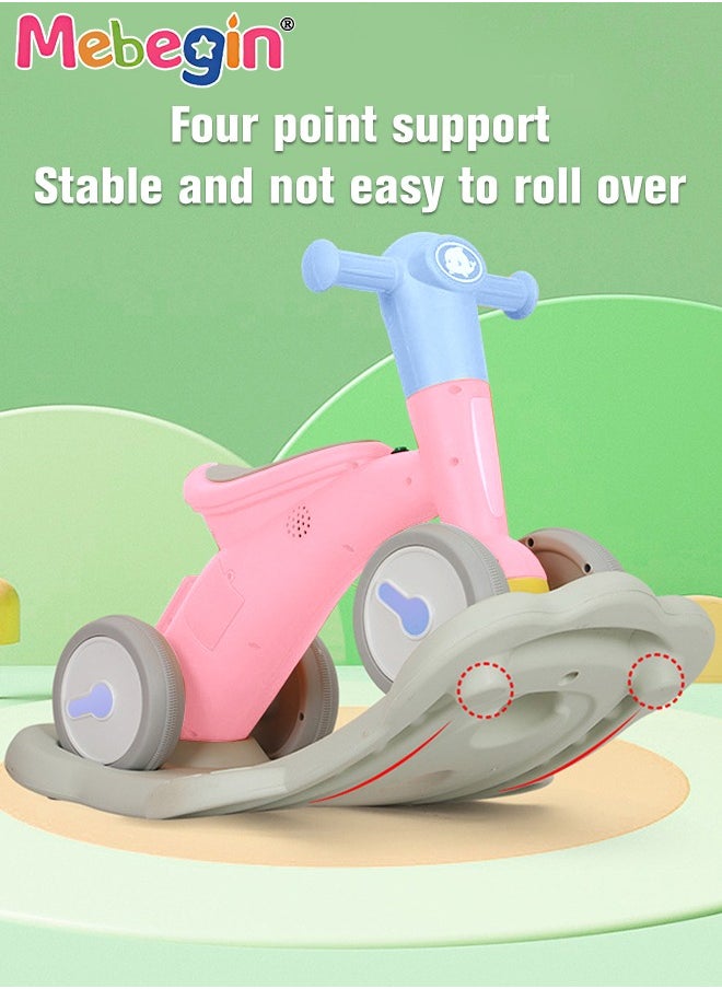2 in 1 Interactive Rocking Horse with Rocking Base and Music, Fun Toddler Rocker with Rocking and Sliding Ways to Play, Removable Ride-on Rocking Animal with 4 Silence Wheels, Creative Early Educati