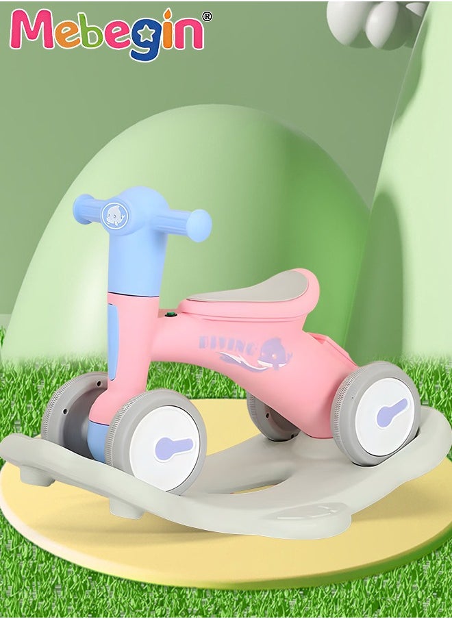 2 in 1 Interactive Rocking Horse with Rocking Base and Music, Fun Toddler Rocker with Rocking and Sliding Ways to Play, Removable Ride-on Rocking Animal with 4 Silence Wheels, Creative Early Educati