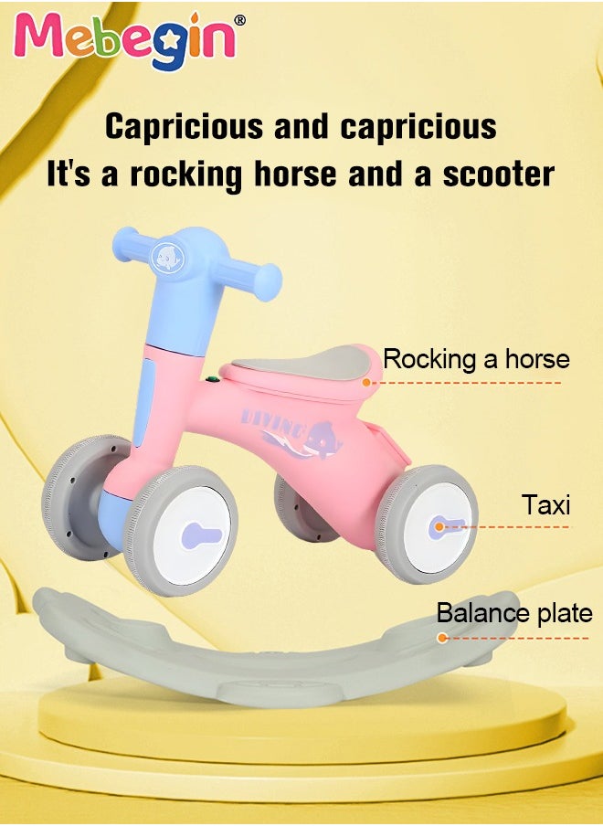 2 in 1 Interactive Rocking Horse with Rocking Base and Music, Fun Toddler Rocker with Rocking and Sliding Ways to Play, Removable Ride-on Rocking Animal with 4 Silence Wheels, Creative Early Educati