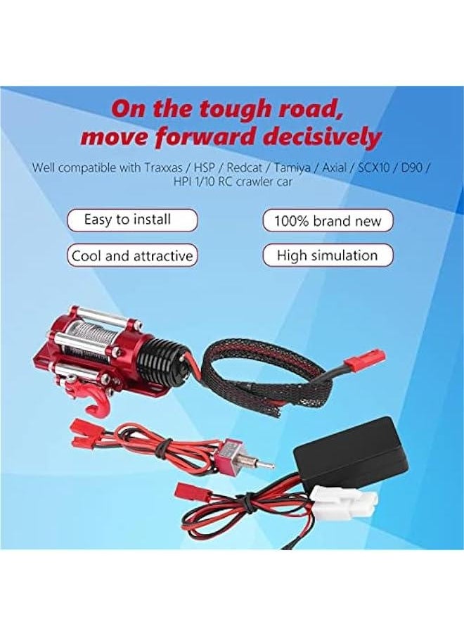 1/10 Scale RC Model Vehicle Caterpillar Car Accessory Metal Winch with Remote Control
