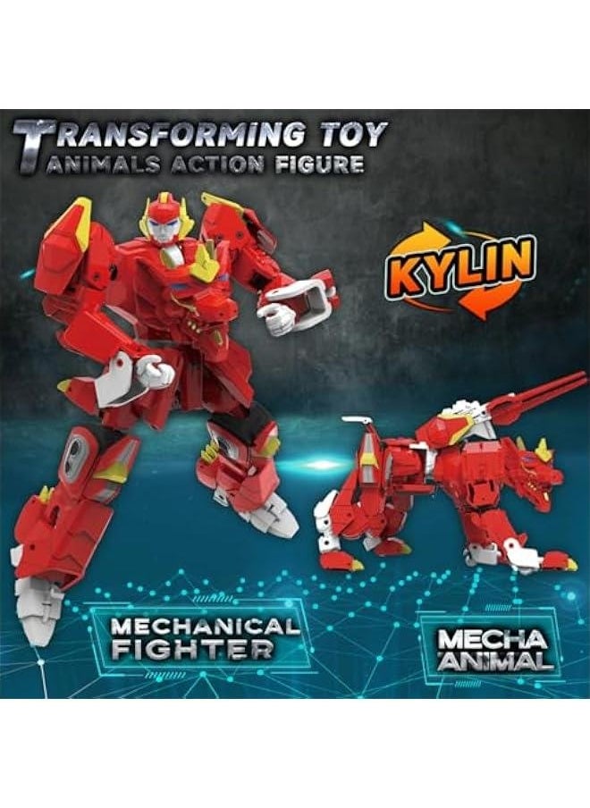 Animal Transforming Robot Toys Kirin Action Figure for Kids 10-in Deformation Robot for Boys  Girls Ages 6-12 (Red)