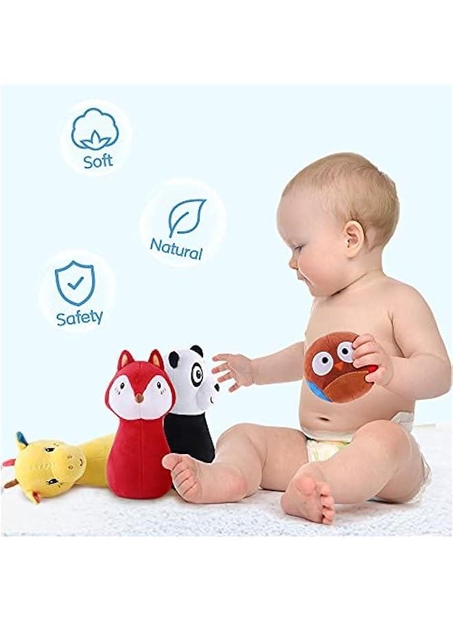Stuffed Animals Playset, Baby Plush Toys, Infant Owl Ball Rattle, Soft Fabric Giraffe, Lion, Rhino, Toddler Development, Birthday Gifts 12 18 24 Months, 1 2 3 Year Olds, Boys Girls