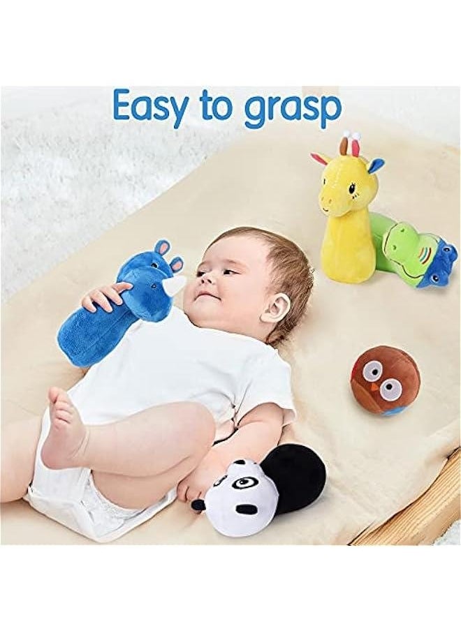 Stuffed Animals Playset, Baby Plush Toys, Infant Owl Ball Rattle, Soft Fabric Giraffe, Lion, Rhino, Toddler Development, Birthday Gifts 12 18 24 Months, 1 2 3 Year Olds, Boys Girls