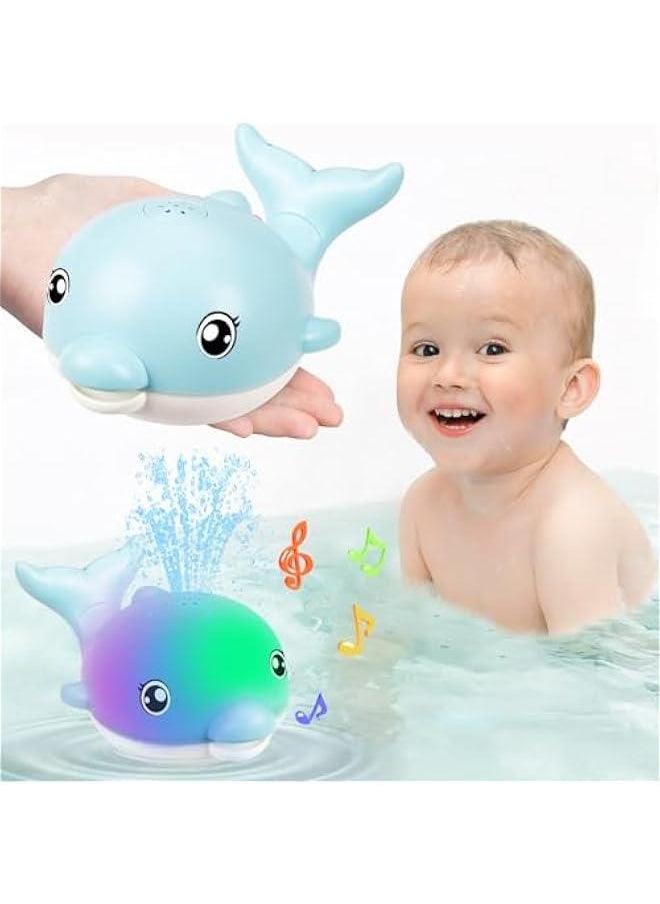 Baby Bath Toys, 2025 Upgraded Magnetic Charging Toddler Bath Toys for Kids Ages 1-3, Light Up Dolphin Bath Toy Sprinkler, Birthday Gifts Infant Baby Toys 6-12-18 Months- Blue