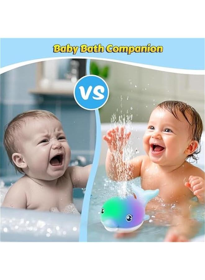 Baby Bath Toys, 2025 Upgraded Magnetic Charging Toddler Bath Toys for Kids Ages 1-3, Light Up Dolphin Bath Toy Sprinkler, Birthday Gifts Infant Baby Toys 6-12-18 Months- Blue