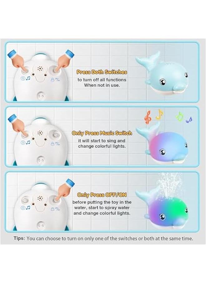 Baby Bath Toys, 2025 Upgraded Magnetic Charging Toddler Bath Toys for Kids Ages 1-3, Light Up Dolphin Bath Toy Sprinkler, Birthday Gifts Infant Baby Toys 6-12-18 Months- Blue