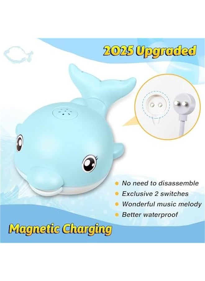Baby Bath Toys, 2025 Upgraded Magnetic Charging Toddler Bath Toys for Kids Ages 1-3, Light Up Dolphin Bath Toy Sprinkler, Birthday Gifts Infant Baby Toys 6-12-18 Months- Blue