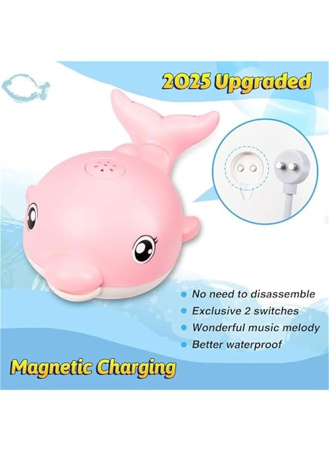 Baby Bath Toys, 2025 Upgraded Magnetic Charging Toddler Bath Toys for Kids Ages 1-3, Light Up Dolphin Bath Toy Sprinkler, Birthday Gifts Infant Baby Toys 6-12-18 Months- Pink