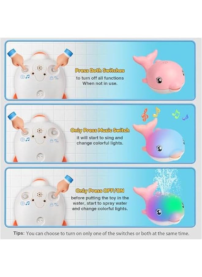 Baby Bath Toys, 2025 Upgraded Magnetic Charging Toddler Bath Toys for Kids Ages 1-3, Light Up Dolphin Bath Toy Sprinkler, Birthday Gifts Infant Baby Toys 6-12-18 Months- Pink