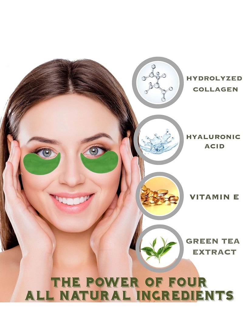 Green Tea Matcha Eye Mask Under Eye Patches Treatment for Dark Circles, Eye Bags, Puffiness - Anti-Wrinkle With Hyaluronic Acid and Collagen - 30 Pairs/60 Pcs.