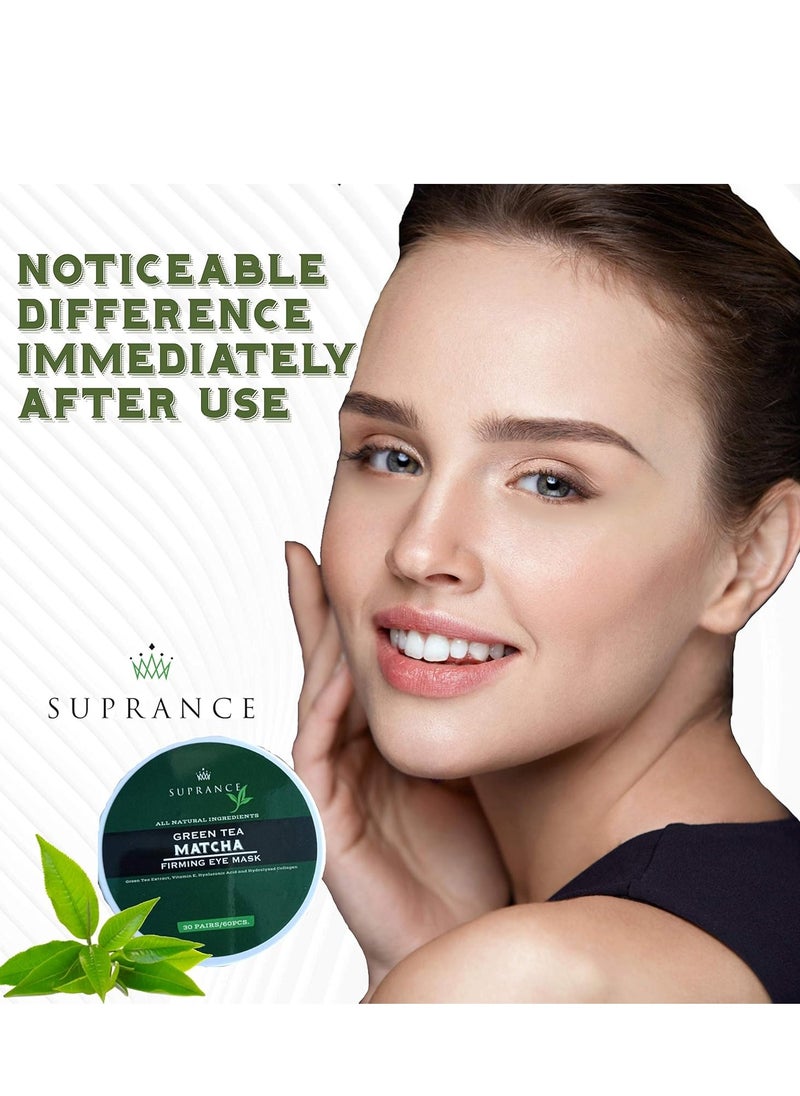 Green Tea Matcha Eye Mask Under Eye Patches Treatment for Dark Circles, Eye Bags, Puffiness - Anti-Wrinkle With Hyaluronic Acid and Collagen - 30 Pairs/60 Pcs.