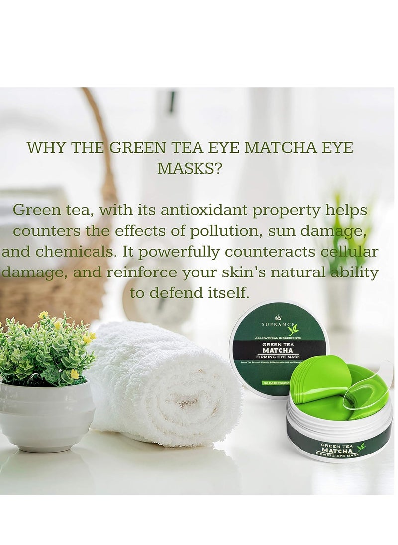 Green Tea Matcha Eye Mask Under Eye Patches Treatment for Dark Circles, Eye Bags, Puffiness - Anti-Wrinkle With Hyaluronic Acid and Collagen - 30 Pairs/60 Pcs.