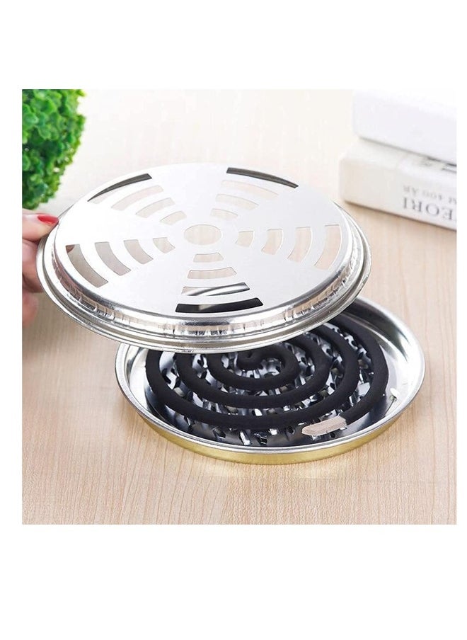 Mosquito Coil Holder with Cover Coil Incense Burner with Cover Metal Mosquito Sandalwood Tin for Home and Outdoor(4 PCS)