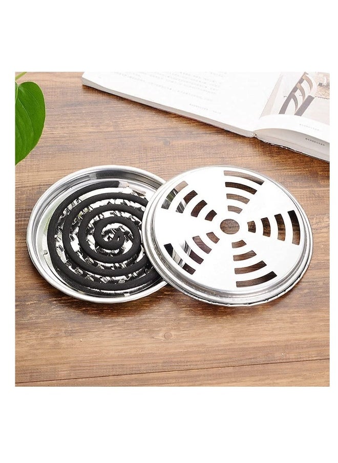 Mosquito Coil Holder with Cover Coil Incense Burner with Cover Metal Mosquito Sandalwood Tin for Home and Outdoor(4 PCS)