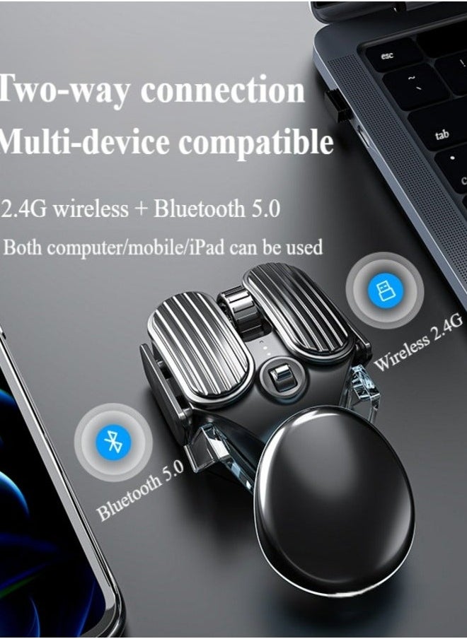 Adjustable-Speed Mechanical Style Wireless Mouse, Dual Mode Bluetooth 5.0 + 2.4G, Portable Charging Design