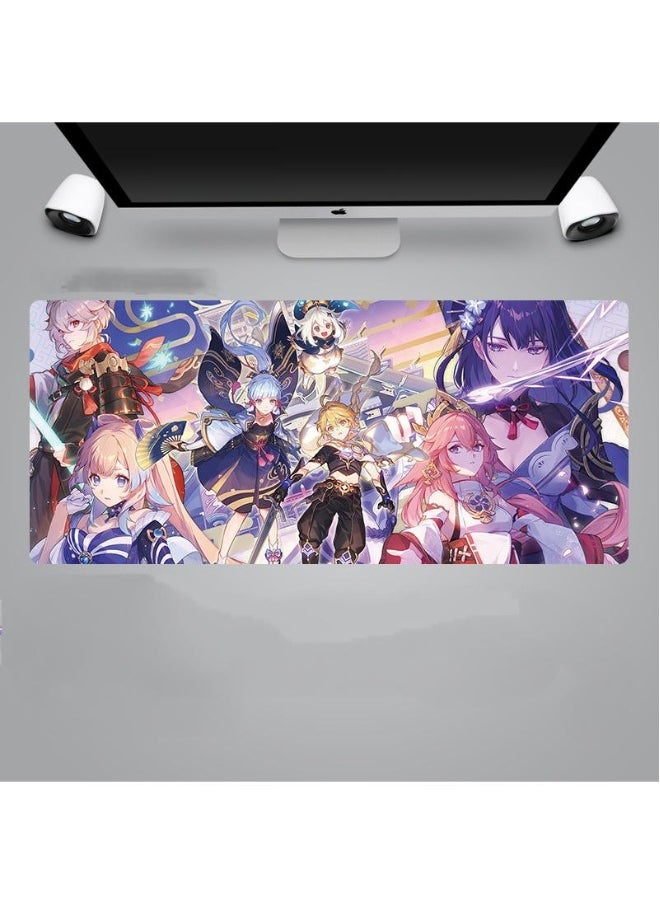 Genshin Anime Gaming Mouse Pad Extended Large Mat Desk Pad Stitched Edges Mousepad Long Mouse Pad And Non-Slip Rubber Base Mice Pad 900X400X4mm