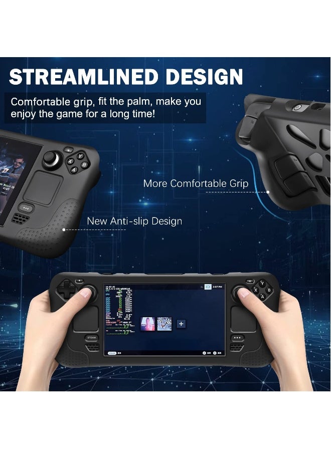 Full Wrap Steam Deck Protective Case with Adjustable Kickstand Soft Silicone Shockproof Cover Anti Scratch Shell with Ergonomics Non-Slip Grip Upgrade Heat Radiation Design for Steam Console