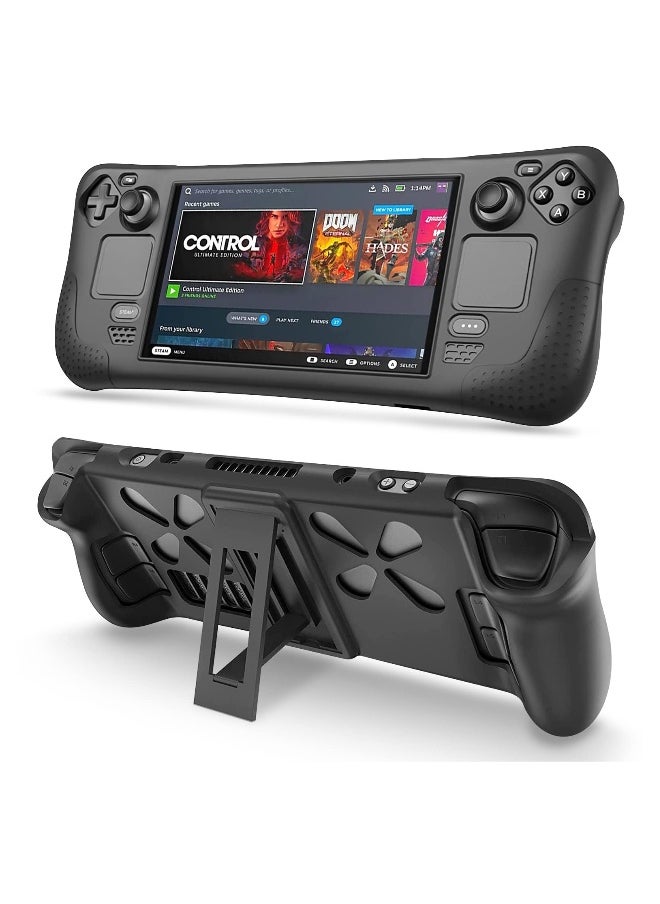 Full Wrap Steam Deck Protective Case with Adjustable Kickstand Soft Silicone Shockproof Cover Anti Scratch Shell with Ergonomics Non-Slip Grip Upgrade Heat Radiation Design for Steam Console