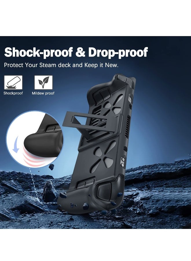 Full Wrap Steam Deck Protective Case with Adjustable Kickstand Soft Silicone Shockproof Cover Anti Scratch Shell with Ergonomics Non-Slip Grip Upgrade Heat Radiation Design for Steam Console