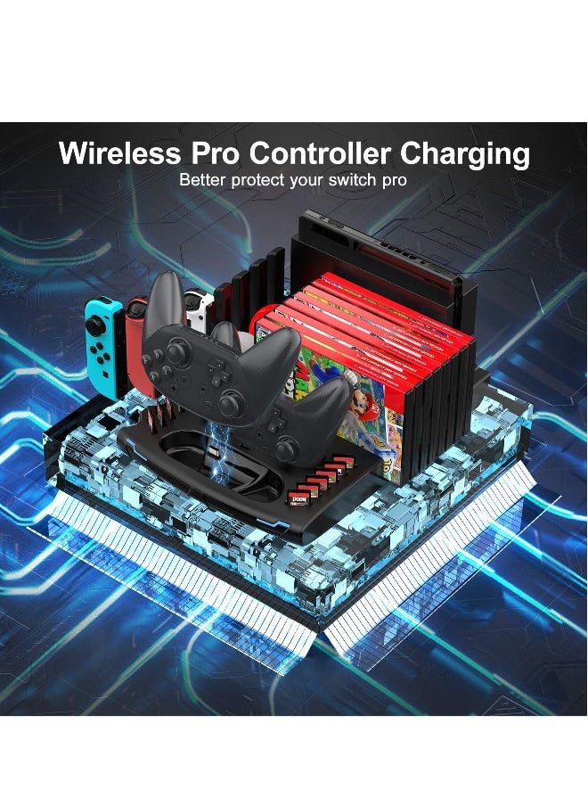 Switch Accessories Organizer Station, Controller  J-Cons Charger, Switch Storage for Games, TV Dock, Pro Controller, Wrist Strap, Compatible with NS  OLED