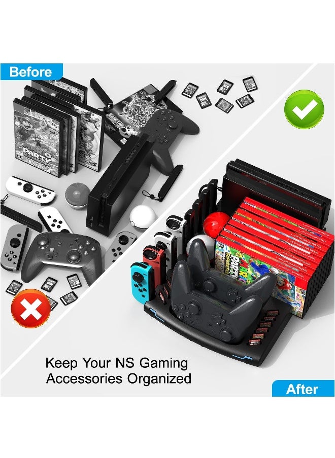 Switch Accessories Organizer Station, Controller  J-Cons Charger, Switch Storage for Games, TV Dock, Pro Controller, Wrist Strap, Compatible with NS  OLED