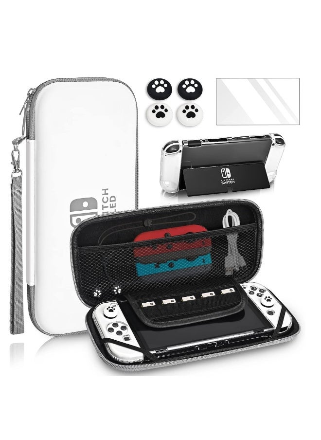 Carrying Case for Nintendo Switch  Switch OLED,Compact and Portable Storage Set with Tempered Film, Switch OLED Crystal case, Thumb Grip Accessories