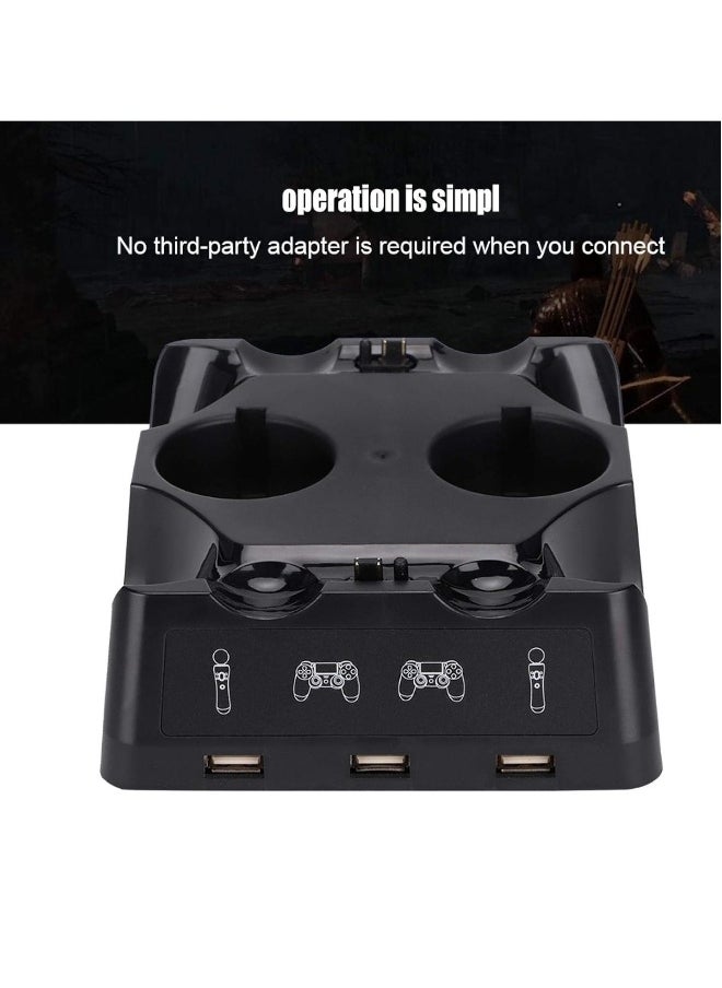 PS4 Controller Charging Station, PS4 Move Controller Charging Station with LED Display and 3 Front USB Ports, 4-in-1 Controller Charging Station for PS4/Pro/PS4 Slim/VR Move Motion Controllers