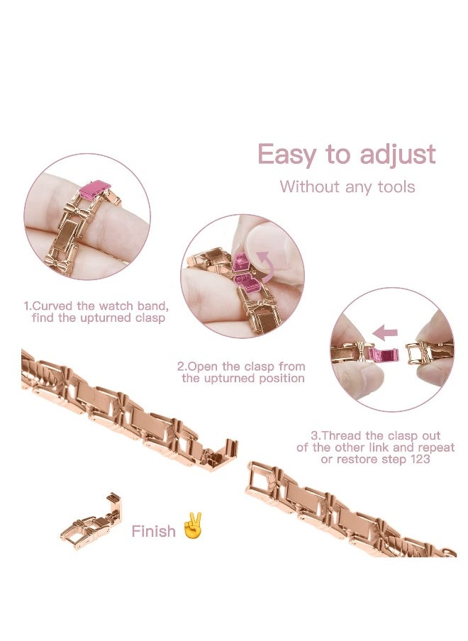 Band Compatible with Apple Watch 42mm 44mm 45mm, Lightweight for Women, Easy Adjustable Bracelet, Shiny Diamond on erfly, Jewelry Metal Strap for iWatch Series 7 6 5 4 3 2 1 SE(Rose Gold)