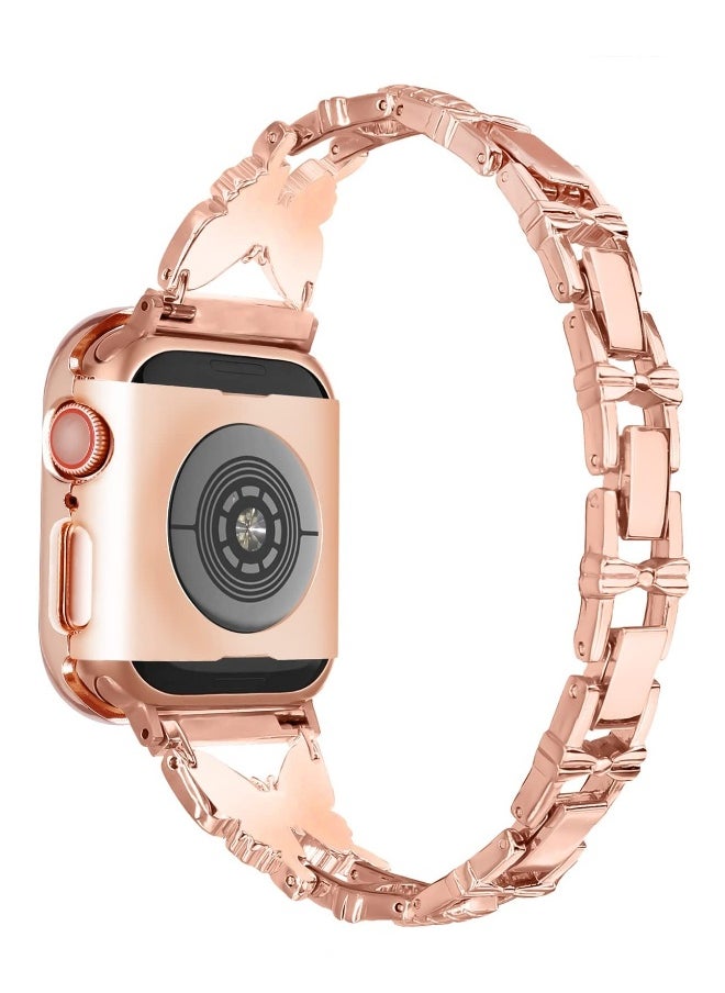 Band Compatible with Apple Watch 42mm 44mm 45mm, Lightweight for Women, Easy Adjustable Bracelet, Shiny Diamond on erfly, Jewelry Metal Strap for iWatch Series 7 6 5 4 3 2 1 SE(Rose Gold)