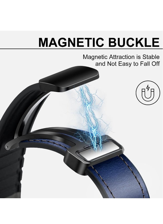Magnetic Leather Watch Band for Apple Watch Ultra 49mm, 45mm, 44mm, 42mm, Genuine Leather Strap with Magnetic Buckle for Apple Watch Ultra 2 9 8 7 Series, Blue
