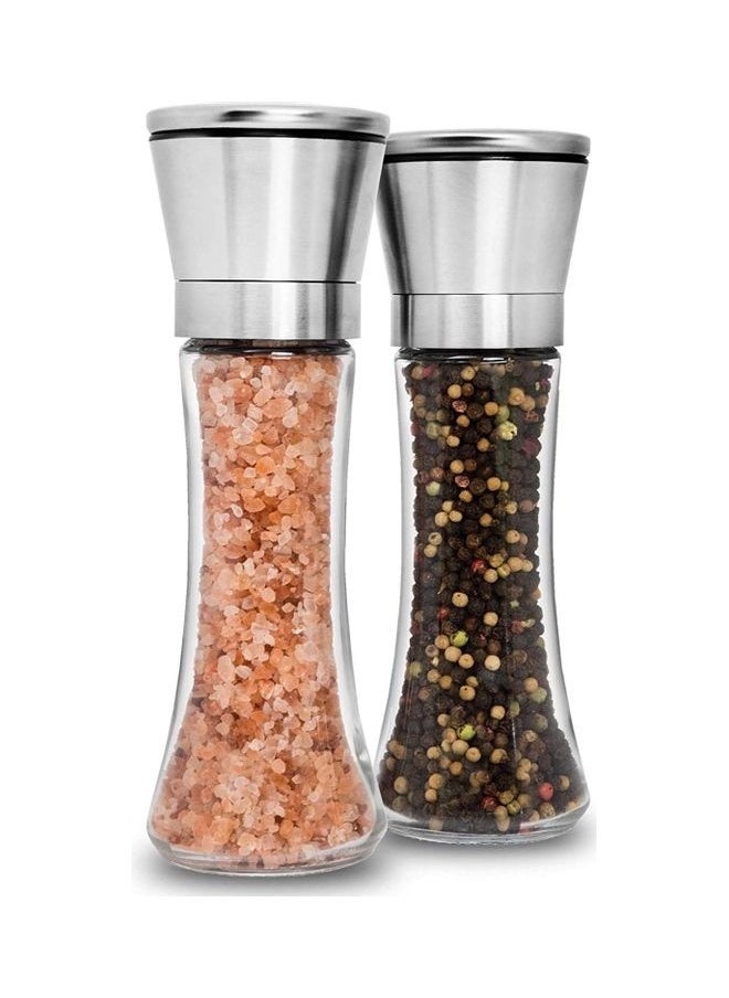 Pack Of 2 Salt And Pepper Grinder Set Clear/Silver